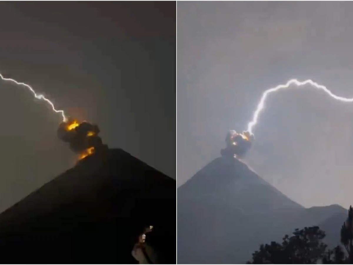 Espectáculo Natural Impresionante: Tormenta de Rayos Ilumina el Cielo sobre Volcán en Erupción